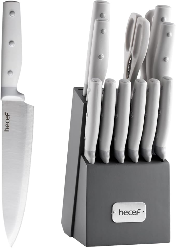hecef Kitchen Knife Block Set, 14 Pieces Knife Set by hecef