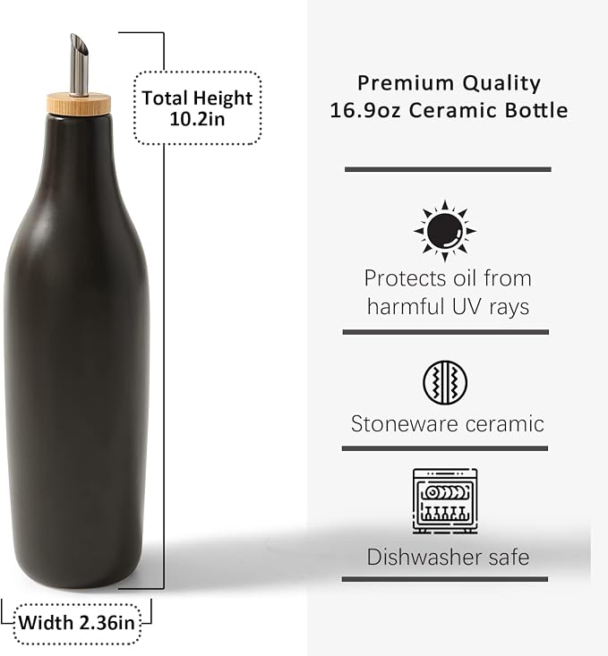 HOMCDALY Olive Oil and Vinegar Dispenser Set, Two 16oz Ceramic Oil Dispenser - Image 4