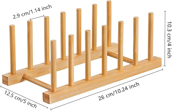 HBlife Bamboo Dish Plate Bowl Cup Book Pot Lid Cutting Board Drying Rack Stand - Image 2