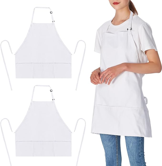 Jubatus 2 Pack 3 Pockets 100% Cotton Adjustable Bib Apron Chef Kitchen Cooking by Jubatus