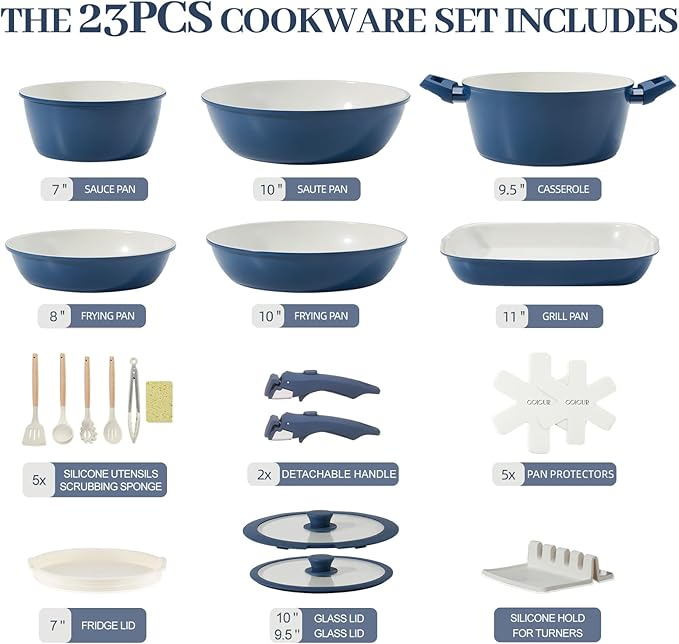 23Pcs Ceramic Cookware Set Non Stick Pots and Pans Set Non Toxic - Image 2