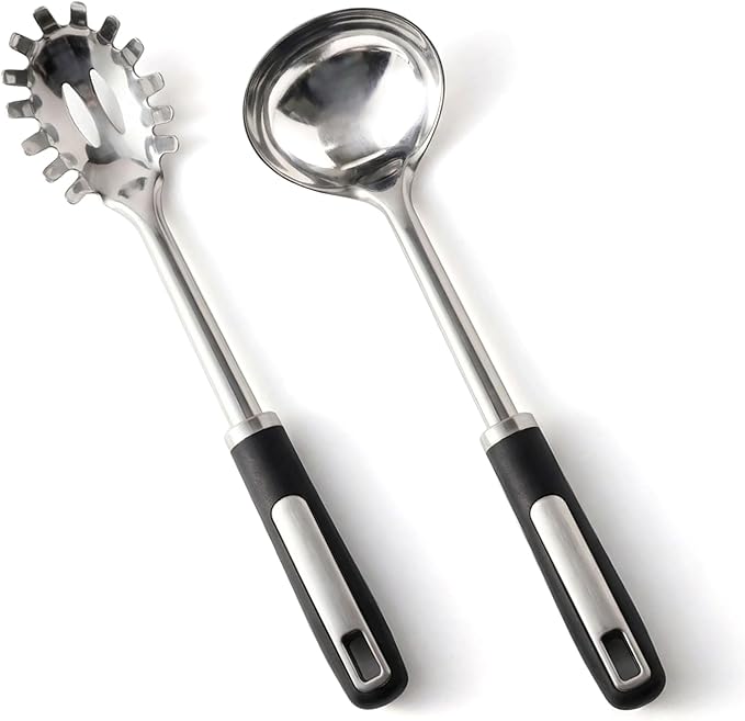Stainless Steel Ladle and Pasta Server Set, Food-Grade Thickened Metal Soup by JULIPRO