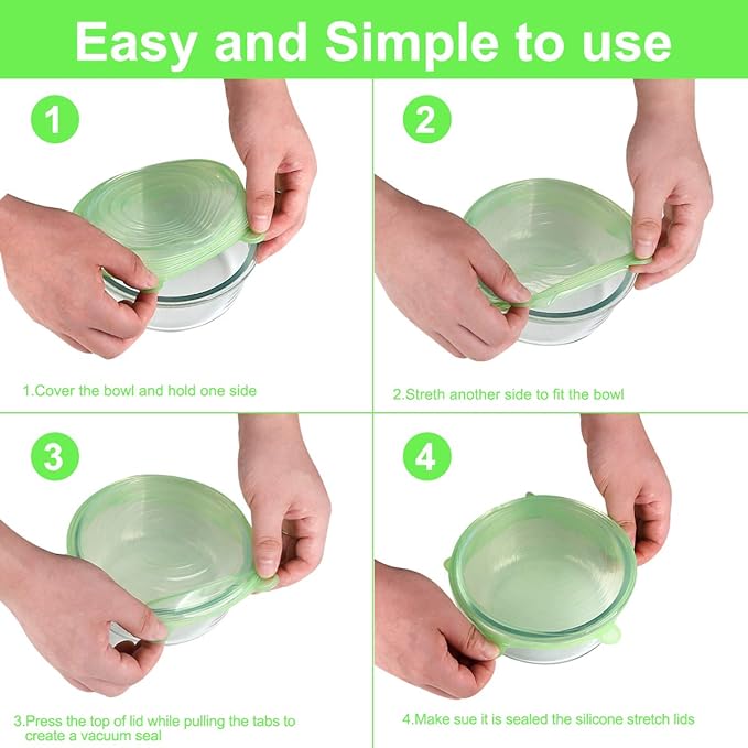 Silicone Stretch Lids for Food Storage in Fridge, 12 Pack Silicone Lids - Image 4
