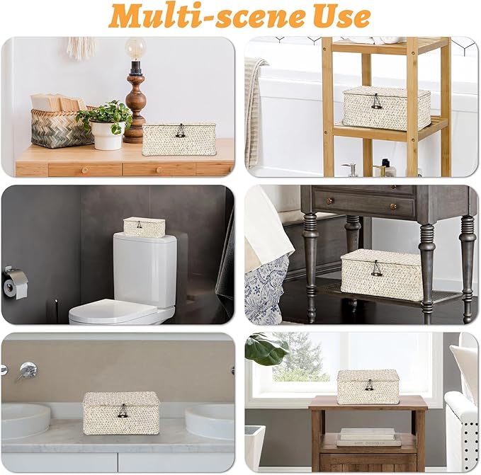 Sumnacon Wicker Basket with Lid Rectangle Woven Baskets - Image 7