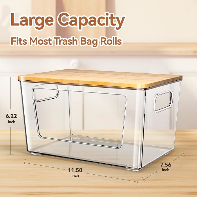 spospo Trash Bag Holder with Bamboo Lid, Stackable Trash Bag Dispenser - Image 3