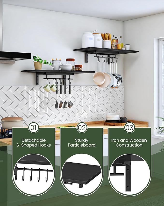 CHOEZON Wall-Mounted Pot Racks, Floating Shelves, Wall Shelves, Vintage Pot - Image 7