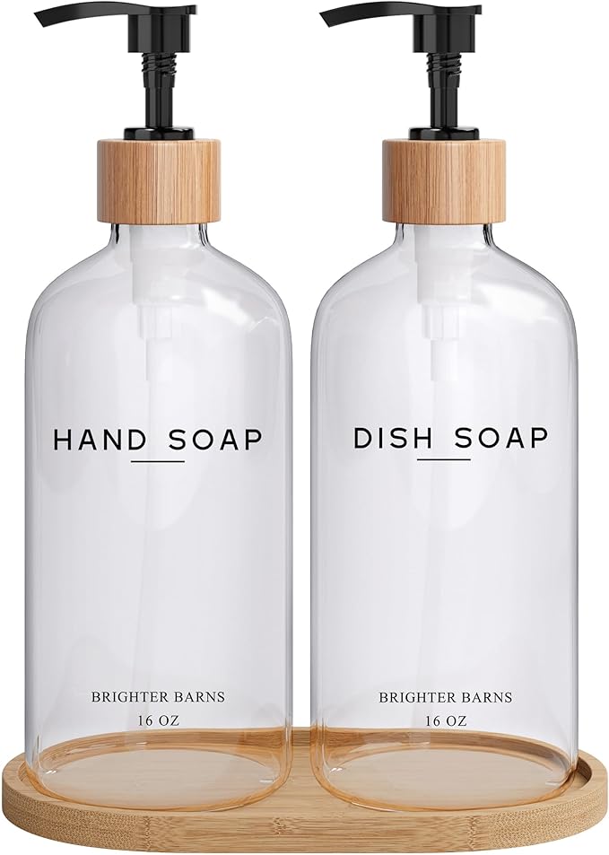 Clear Glass Hand and Dish Soap Dispenser Set by Brighter Barns by BrighterBarns