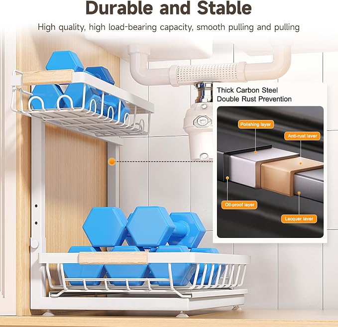 Sevenblue 2 Packs Under Sink Organizer, Height Adjustable 3 Tier Under Kitchen - Image 5