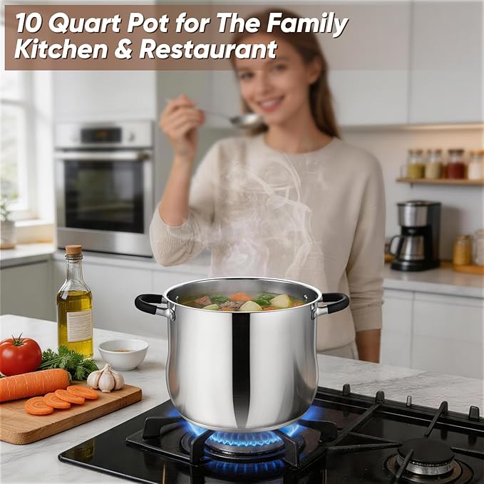 P&P CHEF 9.5" Stainless Steel Large Stock Pot - Image 7