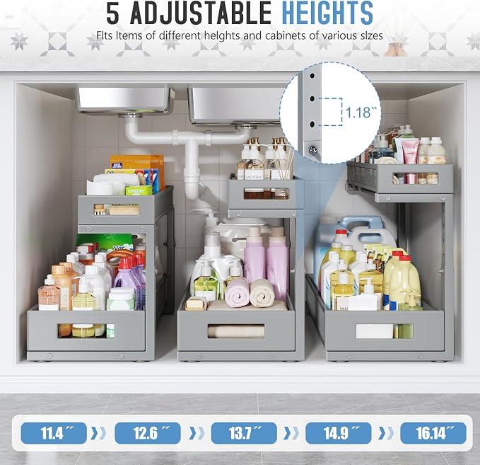 1 Pack 20.47IN Depth Under Sink Storage Organizer, Large 2-Tier Elegant Mesh - Image 5
