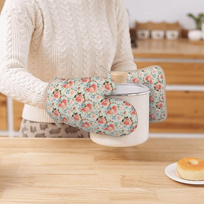 Oven Mitts and Pot Holders Rose Flower Vintage Botanical Silicone Kitchen - Image 7