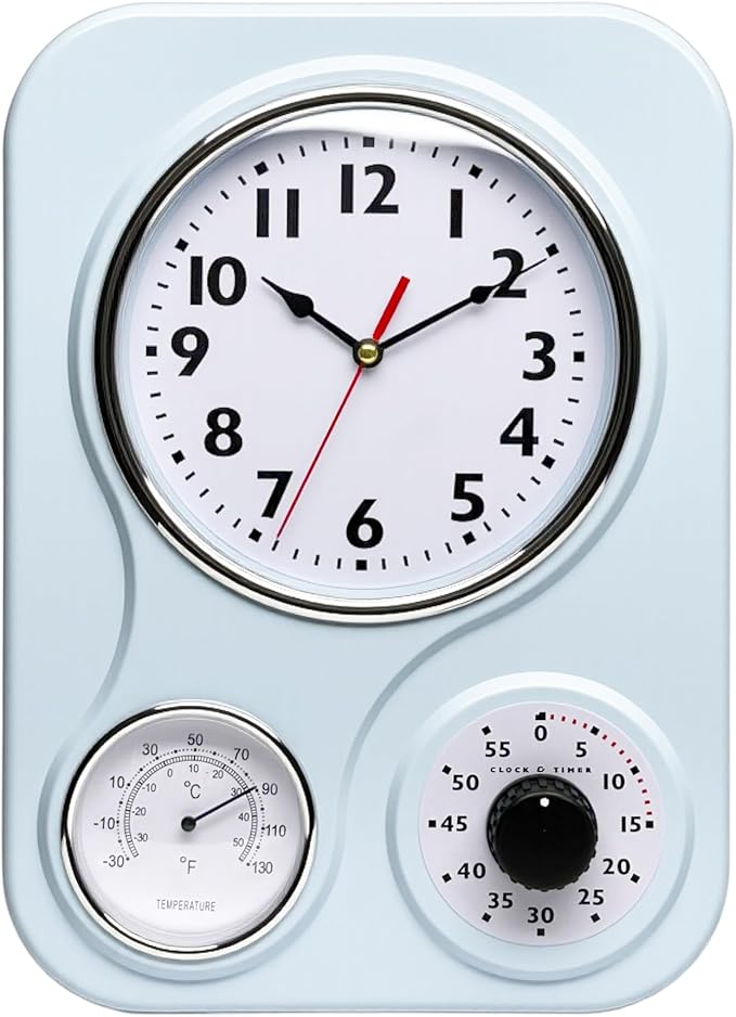 Lily's Home - 9.5 Inch x 12.5 Inch - Retro Kitchen Wall Clock, Vintage Wall by LilysHome