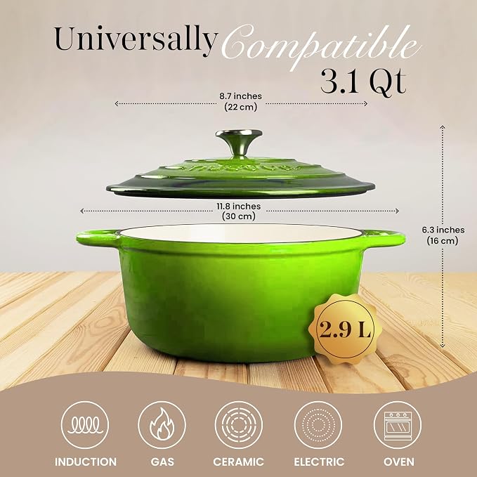 Cast Iron Dutch Oven with Lid – Non-Stick Ovenproof Enamelled Casserole Pot – - Image 2