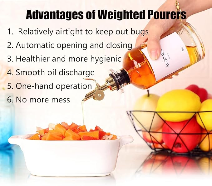 Pafusen 12 Pack Weighted Liquor Pour Spout, Auto Flip Olive Oil Dispenser Spout - Image 4