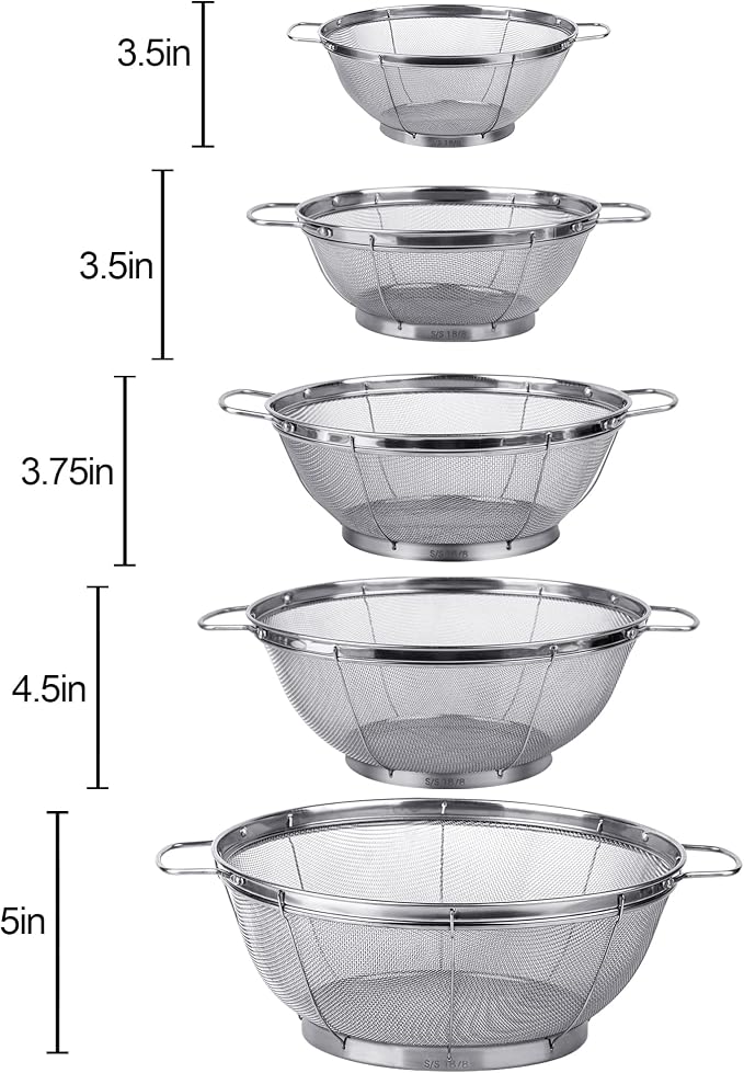 5 Pack 18/8 Stainless Steel Colander Sieves, Rinse or Steam - Image 5