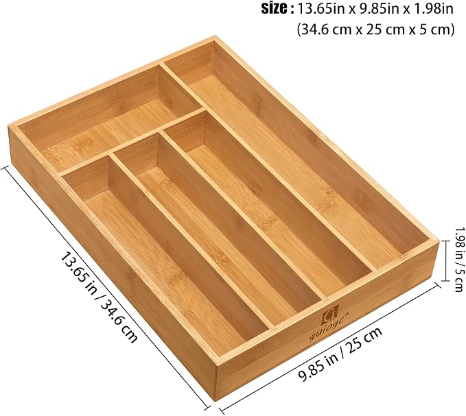 guiogc Kitchen Bamboo Silverware Drawer Organizer，Silverware Organizer and - Image 2