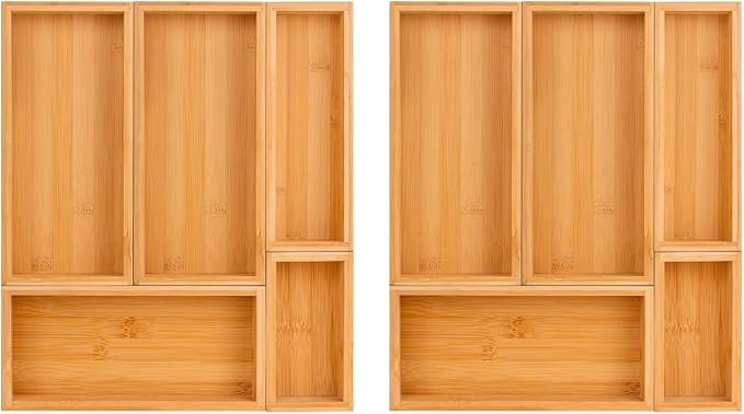 bamboo drawer organizer Set, expandable drawer dividers, wooden storage by Teicui