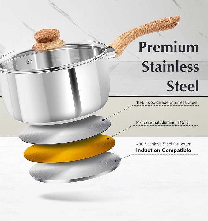 KOCH SYSTEME CS Stainless Steel Saucepan 6PCS, Stainless Steel Pot 1.5QT & 2QT - Image 3