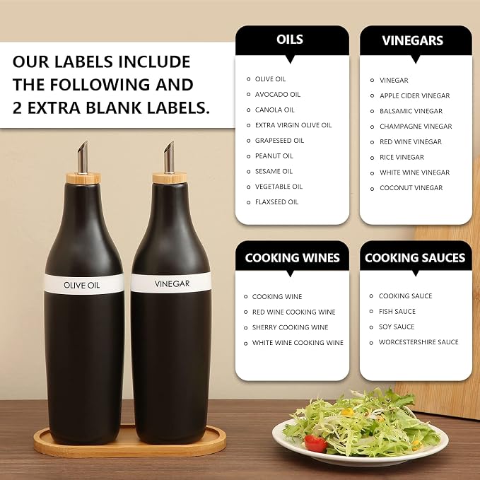 HOMCDALY Olive Oil and Vinegar Dispenser Set, Two 16oz Ceramic Oil Dispenser - Image 6