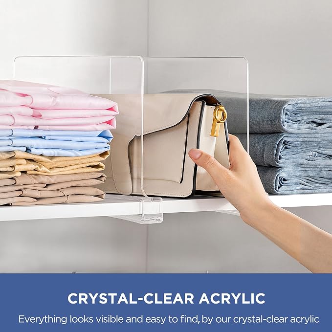 HBlife 12 Pcs Clear Acrylic Shelf Dividers, Vertical Purse Organizer - Image 3