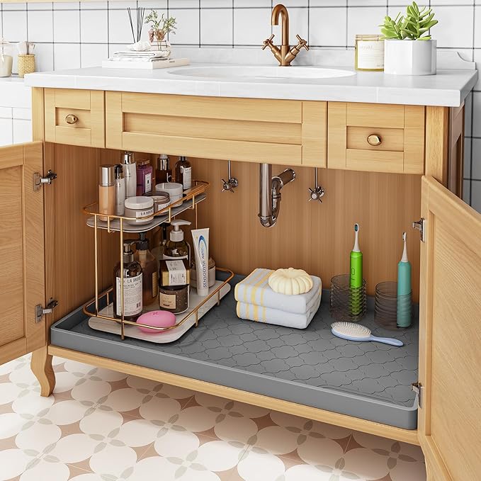 Jin&Bao Waterproof Under Sink Mat 31" x 19", Thick Silicone Mat Cabinet - Image 5
