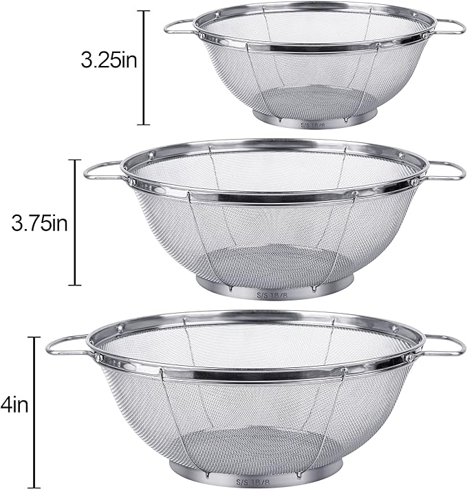 3 Pack 18/8 Stainless Steel Colander Sieves, Mesh Strainer Net Baskets - Image 5
