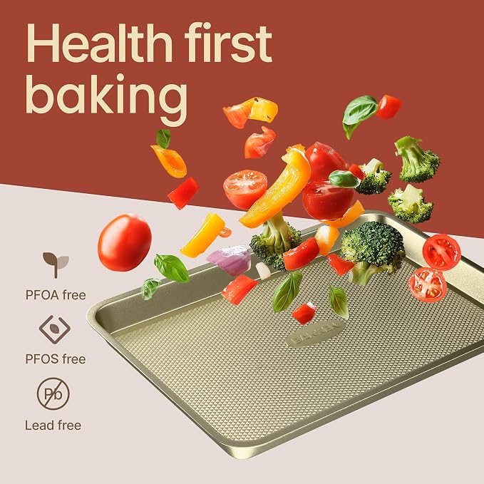 Diamond Bottom Cookie Sheet Set of 3, Nonstick Gold Carbon Steel Baking Pans - Image 7