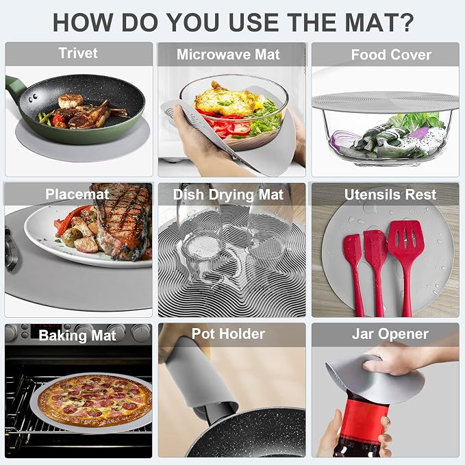 LekDrok 10 Inch Microwave Food Cover & Collapsible Silicone Mat - Image 4