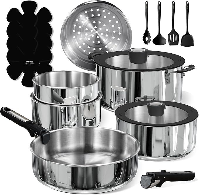 CAROTE 18pcs Stainless Steel Cookware Set by CAROTE