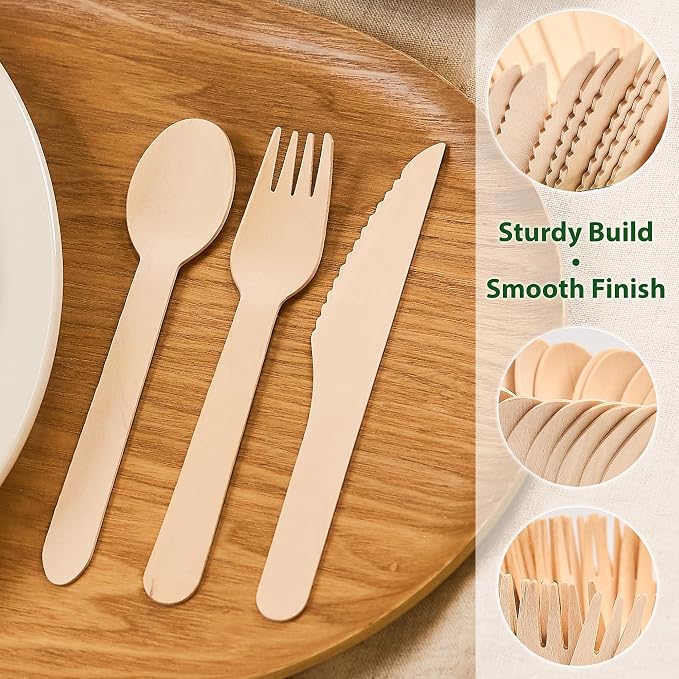 Wooden Forks 1000 Pieces Bulk Pack | Heavy-Duty Natural Birch Wood Disposable - Image 3