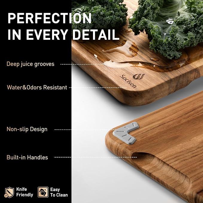 Teak Wood Cutting Board for Kitchen 13inch Charcuterie Board Serving Heavy Duty - Image 4