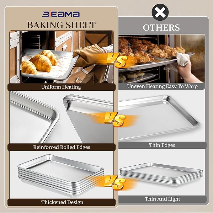 BIEAMA 6 Pack Full Size Baking Sheet Pan Aluminum Commercial Pan - Image 4