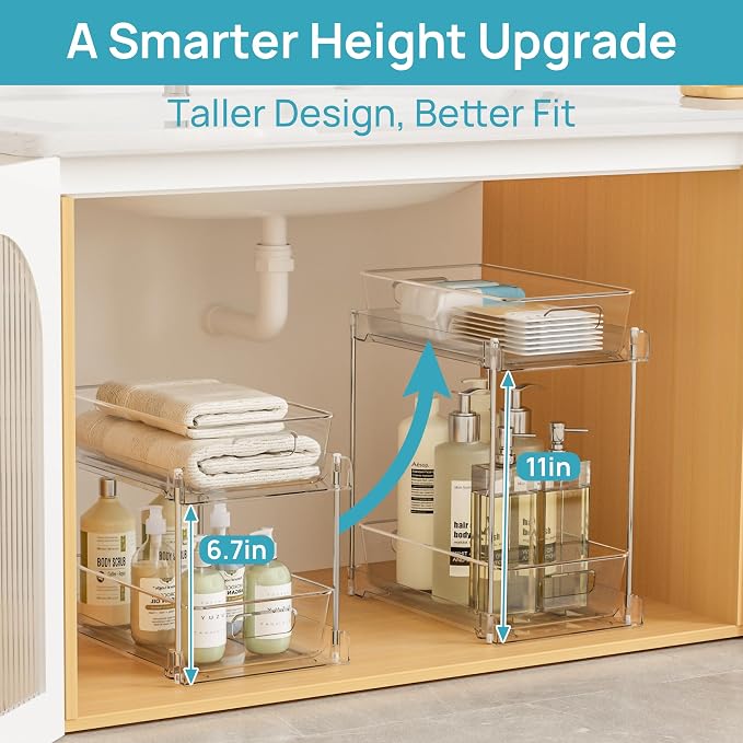 Vtopmart 4 Pack Higher Bathroom Organizer, 2 Tier White Under Sink Organizers - Image 2