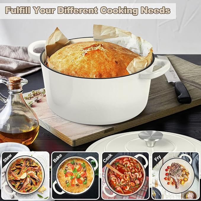 P&P CHEF 7QT Enameled Dutch Oven, Cast Iron Dutch Oven Pot - Image 7