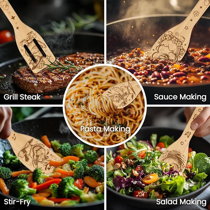 CUTHOLLOW 6PCS Funny Duck Wooden Kitchen Cooking Utensil Set, 11.9in Non Toxic - Image 4