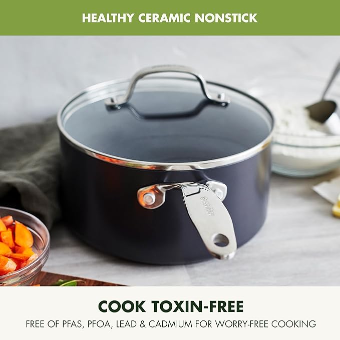GreenPan Valencia Pro Hard Anodized Healthy Ceramic Nonstick 2QT Saucepan Pot - Image 2