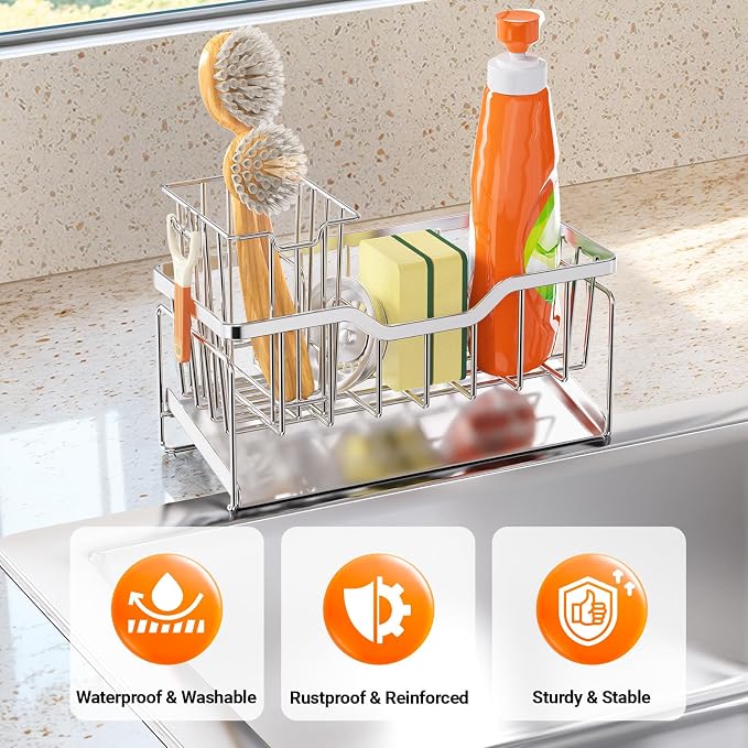 StorageRight Kitchen Sink Caddy Organizer, Rustproof Sponge Holder - Image 3