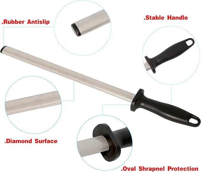 Kota Japan 12 in. Diamond Carbon Steel Professional Knife Sharpener Rod | - Image 4