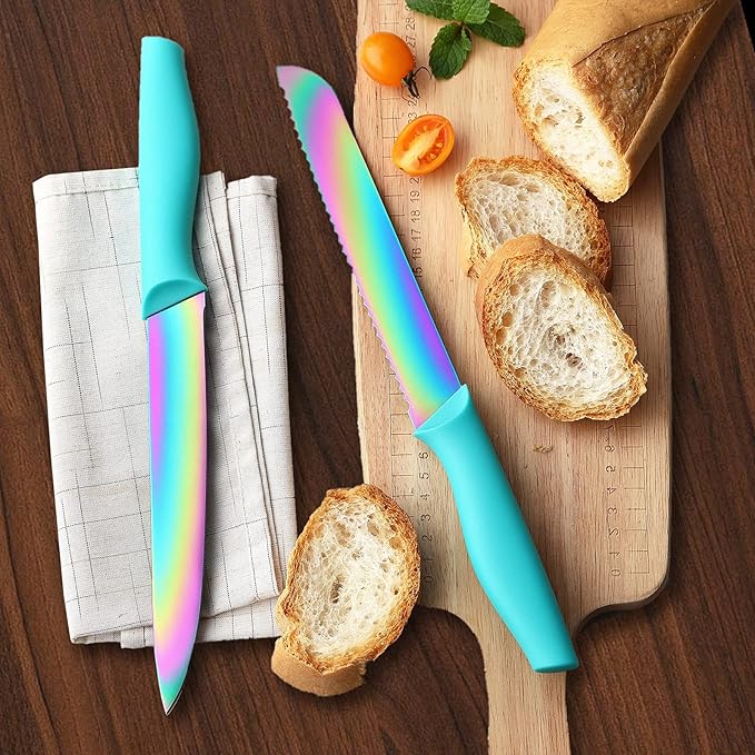 Marco Almond Knife Block Set, Knife Set Rainbow Color, 14 Piece Stainless Steel - Image 5