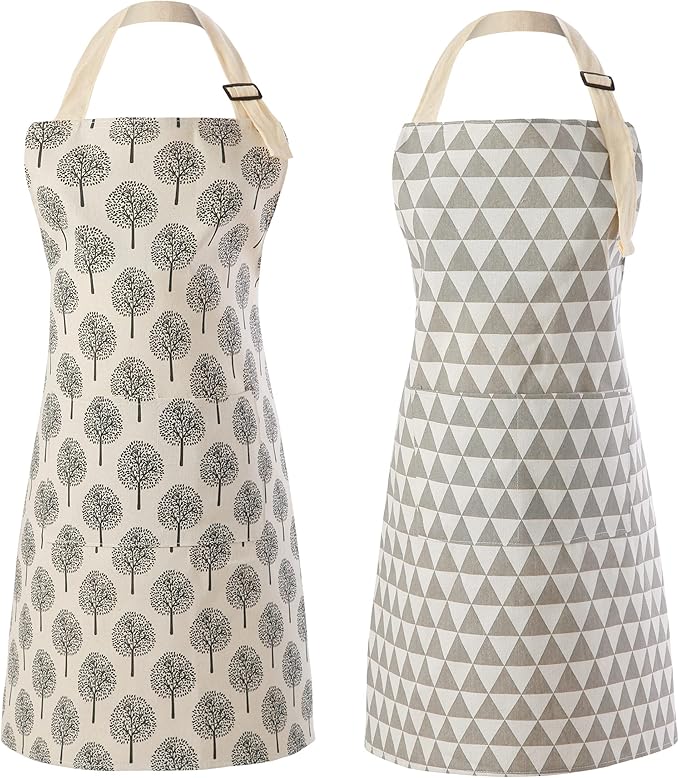 Tosewever 2 Pieces Cotton Linen Waterproof Bib Apron by Tosewever